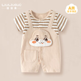 溜溜果婴儿衣服夏季薄款短袖连体衣纯棉新生儿衣服0-6个月宝宝哈衣夏装3 短袖 咖色条纹蛇 80cm