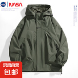 NASALIKE潮流冲锋衣男女同款连帽夹克男秋季潮牌风衣外套骑行运动登山服 墨绿-NASA-745单冲 L