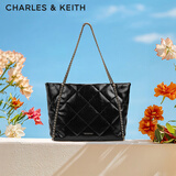 CHARLES&KEITH大容量菱格链条单肩托特包包女包女士生日礼物CK2-30151422 Black黑色 特大包
