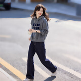 尚静字母拼色连帽卫衣女2026春秋新款宽松休闲百搭抽绳上衣