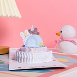 TaTanice生日贺卡 立体生日蛋糕贺卡明信片送老师表白卡片留言卡 立体粉色帐篷小熊