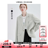 VEGA CHANG小西装女春秋2025新款纯色韩版高级感小众设计感女士西服西装外套 淡抹茶色 M