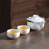 不拙白瓷手抓壶二才盖碗茶具一人饮茶碗单个防烫水墨青山泡茶壶2茶杯