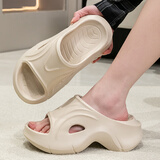 她享厚底拖鞋女外穿松糕底增高时尚一字凉拖鞋 TF421 卡其 38/39