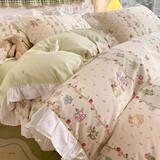 恩兴纯棉床上四件套全棉韩式公主风床品宿舍床单三件套床笠田园花被套 J咕噜兔-荷叶边【100%新疆全棉】 1.8m床 床单款 四件套-被套200*230cm