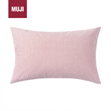 MUJI水洗棉 枕套 48×74cm枕芯用/浅红色×浅红色条纹