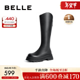 百丽（Belle）周雨彤白鹿同款显瘦小V靴长筒靴女商场同款弹力靴A1V1DDG3 黑仙草（绒里） 35 (225mm)