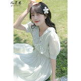 格逻恩夏季新款连衣裙学生衣服少女生短袖裙子夏天小清新仙女裙子女2022年甜美小众森系法式初恋连衣裙女 绿色 M