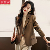 伊娅莎小西装外套女士气质短款小个子正装休闲修身显瘦今年流行西服上衣 咖啡色常规【三粒扣】 XL 推荐115-125斤