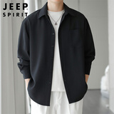 JEEP SPIRIT吉普长袖衬衫男春秋季潮流衬衣男士华夫格上衣外套男装 黑色 XL