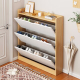 米客米家（MIKEMIJIA）实木翻斗鞋柜家用门口薄储物柜新款2024靠墙玄关柜一体鞋架 送货上门【三斗款】橡木色100*17cm 组装