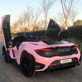 携手迈凯伦儿童电动车四轮宝宝汽车可坐人男女小孩遥控玩具跑车儿童车 旗舰粉全功能+软轮+合金壳锂电瓶