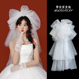 栢启歆新娘结婚头纱造型头饰发饰婚纱领证求婚配饰影楼拍照旅拍写真 蓬蓬抓纱造型纱 约80cm（带金属发梳）