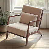 阿拉蕾 单人沙发椅 北欧实木现代简约布艺休闲小户型咖啡厅酒店家具椅子 卡其色棉麻【胡桃色木架】可拆洗