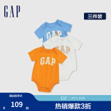 Gap婴儿春季2024新款LOGO纯棉连体衣儿童装404329开裆裤三件装 蓝橙白组合 73cm(6-9月)尺码偏小，选大一码