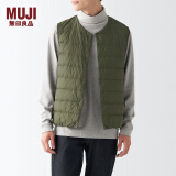 无印良品 MUJI 男式 便携式 无领 羽绒背心 羽绒马甲 ADD01C2A 烟熏绿色 L (175/100A)