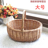 藤编收纳筐收纳篮购物篮小竹篮礼品篮柳编水果篮手提买菜篮子田园 原木色裸筐大号