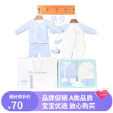 PEPEMAMA婴儿衣服礼盒纯棉新生儿套装春夏四季刚初出生男女宝宝满月百日礼 冬季厚天空蓝7件套 66cm