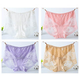 苏蔓枍【4条装】大码蕾丝内裤女高腰性感花边胖mm190斤三角裤 白色+粉色+肤色+莲色 XL （120-150斤）