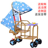 小卜麦童婴儿推车仿竹藤推车轻便可坐可躺儿童藤编椅仿藤夏季 可坐可躺+音乐盒+蓝点棚