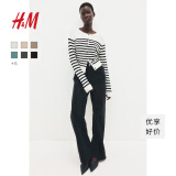 H&M女装针织衫长袖慵懒薄款空调衫上衣服圆领短款小外套开衫0579541 白色/黑色条纹 L 170/104