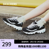 斯凯奇（Skechers）女鞋春季小白鞋蕾丝休闲运动熊猫鞋黑色增高厚底老爹鞋11959 黑色/白色/BKW 37