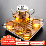 瓷牌茗茶具（cipaiming teaset） 透明玻璃茶具整套套装家用功夫茶壶茶杯会客泡茶器 透明八骏壶4个把杯+小四方盘