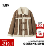 森马（Semir）外套女牛角扣翻领宽松文艺2024冬季仿麂皮仿兔毛夹克109724108011