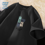 JEANSWEST LIFE真维斯欧美风短袖t恤男夏季纯棉男士五分袖学生校园字母潮流中袖T