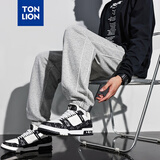 唐狮休闲裤男秋季新款衣多穿学院风运动条纹字母长裤束脚裤子男士 浅麻灰/无绒款 L