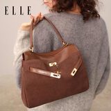 ELLE女包软牛皮斜挎手提包托特包包情人节新年礼物25006棕褐