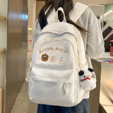 好奇猫书包女初中生高颜值ins可爱刺绣大容量双肩包高中大学生电脑背包 白色【带帕恰狗挂件】