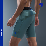 NEDAO内道汗隐痕条纹四分半弹紧身跑步短裤男款马拉松运动短裤春夏新款 晨雾绿 L