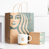 星巴克（Starbucks）杯子墨绿色马克杯星勺陶瓷竖条纹水杯办公室咖啡杯情侣万圣节礼物 白色单杯原盒装