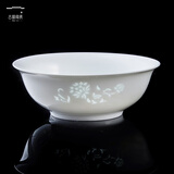古镇陶瓷 景德镇陶瓷碗碟餐具套装家用中式吃饭碗菜盘子汤碗玲珑瓷器送礼 白玲珑 花中娇客 7.5英寸面碗