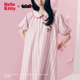 野兽派家居（tbh）三丽鸥Hello Kitty天丝棉家居睡裙四季可外穿长袖睡衣女 天丝棉短款家居裙 粉红条纹 XS