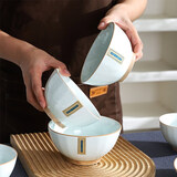 华青格陶瓷碗冰裂纹工艺4.5英寸家用饭碗6只  耐高温耐酸碱