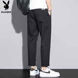 花花公子（PLAYBOY）休闲裤男裤子男春夏季男士宽松潮流直筒九分裤男装 黑色 2XL