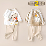 迪迪熊日记（DIDIXIONGRIJI）2件装女童套装春秋纯棉小孩衣服宝宝长袖秋衣秋裤四季款外出服1岁 长袖套装(小咖龙+咖色条纹熊) 90 cm(24M)