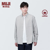 无印良品 MUJI 男式 棉水洗牛津 纽扣领 长袖衬衫 衬衣外套纯棉全棉 灰色格纹 XS(160/80A)