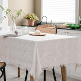 艾薇桌布白色蕾丝餐桌布棉长方形茶几布书桌沙发巾盖布130*180米白T格