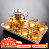 瓷牌茗茶具（cipaiming teaset） 透明玻璃茶具整套套装家用功夫茶壶茶杯会客泡茶器 透明八骏壶6彩杯+小长方盘