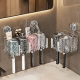 佐居吸盘刷牙杯置物架家用壁挂式收纳架一家四口洗漱杯浴室牙刷架 把手款【黑白双杯】1套