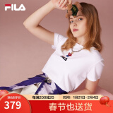 斐乐（FILA）官方女士短袖T恤2024夏印花运动女装针织短袖套头衫小熊T刺绣上衣 标准白-WT XS 155/76A