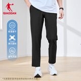 乔丹运动裤男休闲裤子男秋季透气保暖跑步束脚直筒长裤加绒卫裤 黑色 -直筒181R-透气速干 2XL 185