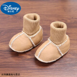 迪士尼（Disney）羊皮毛一体婴儿鞋袜保暖加厚秋冬季宝宝棉鞋软底不掉学步鞋0-6-12 卡其色 小羊皮加厚 1双 均码 内长12CM(6-12个月)