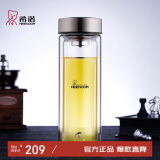 希诺抗菌玻璃杯双层商务办公车载水杯男高档泡茶杯子XN-9607K 410mL