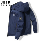 JEEP SPIRIT吉普夹克男外套春秋季韩版男士上衣宽松连帽男装 蓝色 3XL 