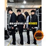 举风怪兽实验室柳叶弯刀牛仔裤男款胖子大码腿粗屁股大直筒微喇叭裤子 黑色加绒 【高品质】 5XL 建议200-230斤收藏加购优先