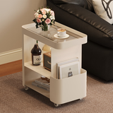 玺花舍可移动边几客厅边柜创意带轮边桌铁艺小桌子沙发边几柜轻奢高级感 奶油白（玻璃面板） 长50*宽30*高55cm